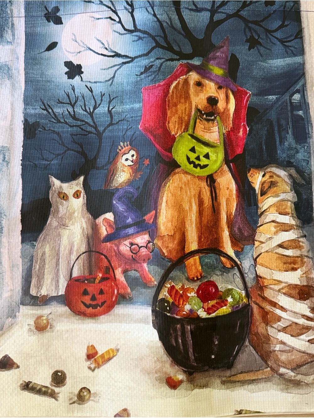 Trick or treating dog print reusable tote bag - Picture 2 of 2